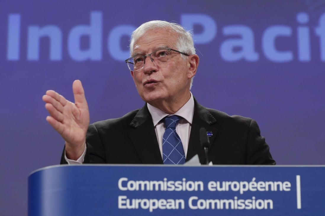 Josep Borrell, the EU’s high representative for foreign affairs, discusses the European Union’s new Indo-Pacific strategy on Thursday in Brussels. Photo: EPA-EFE
