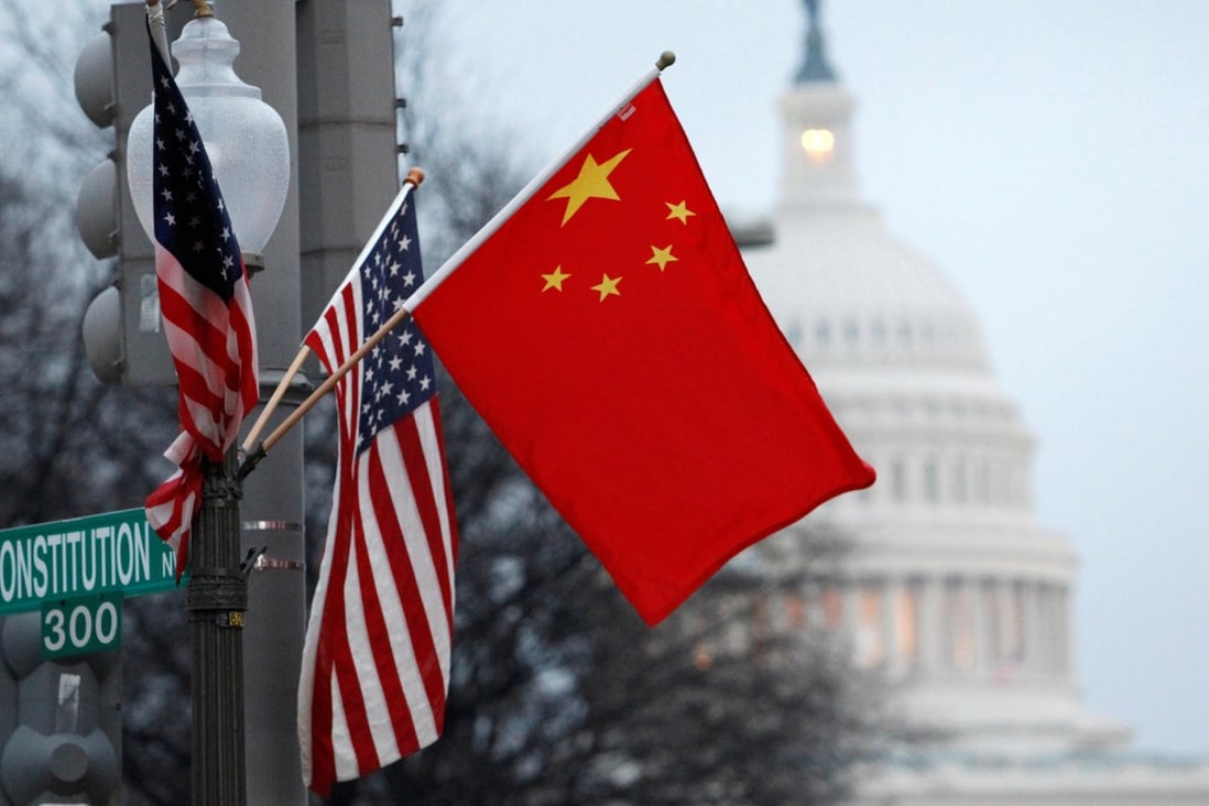 The flags of China and the USA fly on a lamp post near the US Capitol in Washington during then-Chinese President Hu Jintao’s state visit on January 18, 2011. Photo: Reuters
