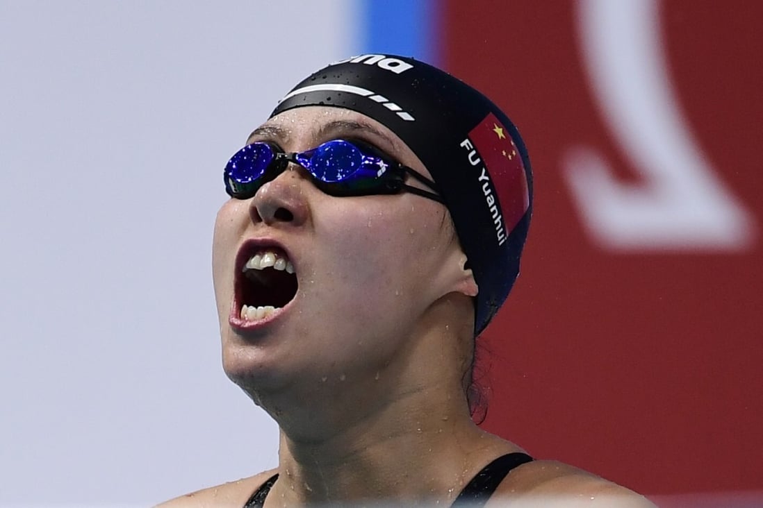 China’s Fu Yuanhui is in the semi-final of the 100m backstroke at the National Games of China. Photo: AFP