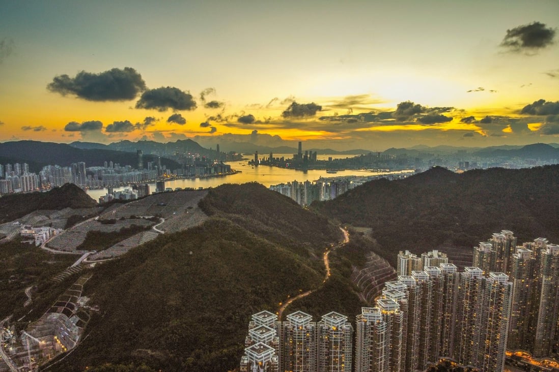 Hong Kong's skyline with residential buildings is seen at sunset in Tseung Kwan O in August 2020. Photo: Sun Yeung