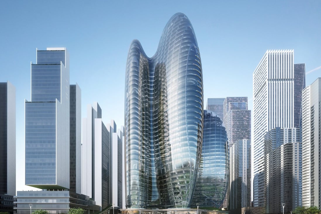 Chinese smartphone giant Oppo has established a 5G research and development lab in Shenzhen, where the company is building its new headquarters. Comprising four interconnected towers that resemble fluid glass missiles, the complex is expected to be completed in 2025. Photo: Handout