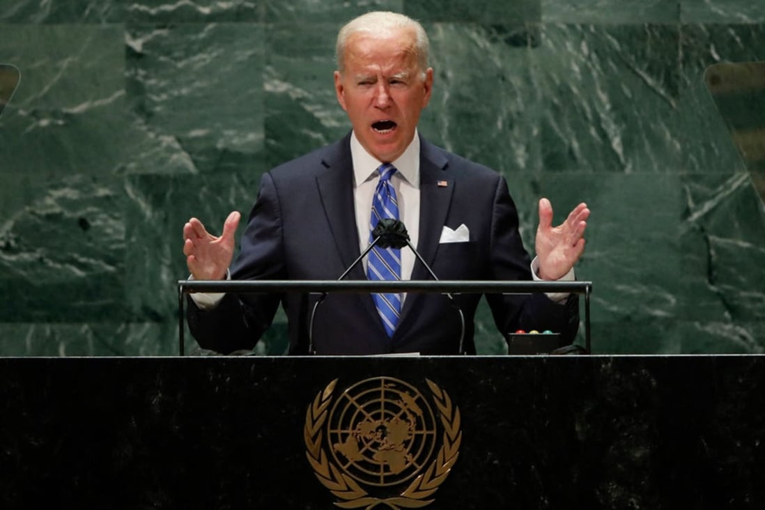 US President Joe Biden addressing the United Nations General Assembly on Tuesday. Photo: AFP via Getty Images/TNS