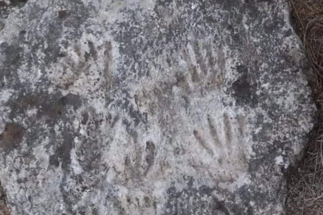 The fossilised handprints were preserved in limestone on the Tibetan Plateau. Photo: Facebook