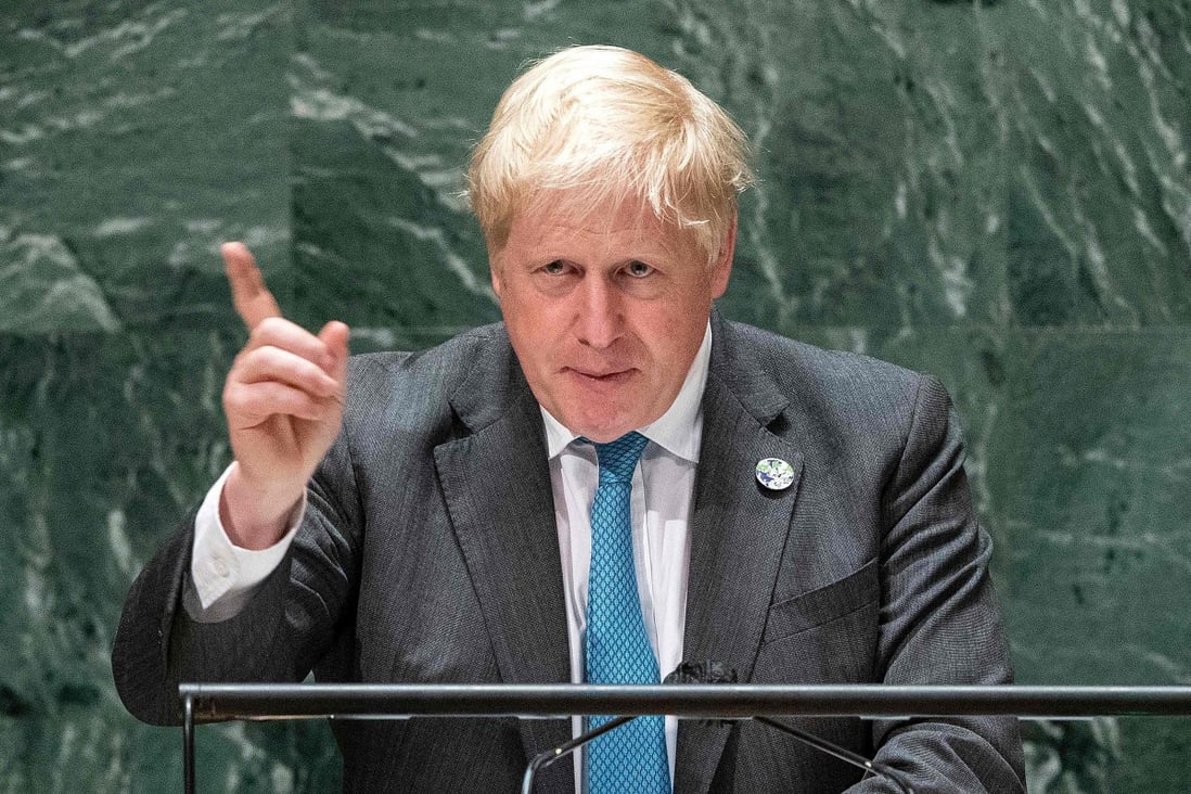 British Prime Minister Boris Johnson addresses the 76th session UN General Assembly, warning of desertification, droughts, crop failures and mass movements of humanity if action is not taken to reduce rising temperatures. Photo: AFP