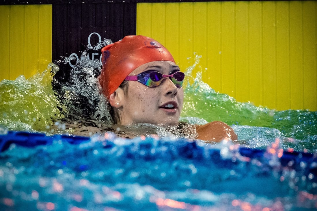 Hong Kong's Siobhan Haughey looks to the scoreboard after a race in match nine of the 2021 International Swimming League in Naples, Italy. Photo: ISL/Giorgio Scala/Deep Blue Media