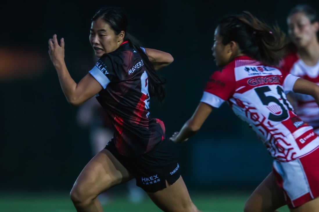 Valley Black Ladies player Cherly So Yee-kei against contenders Gai Wu in the women's Premiership 2021-22 season in Shek Kip Mei. Photo: Phoebe Leung