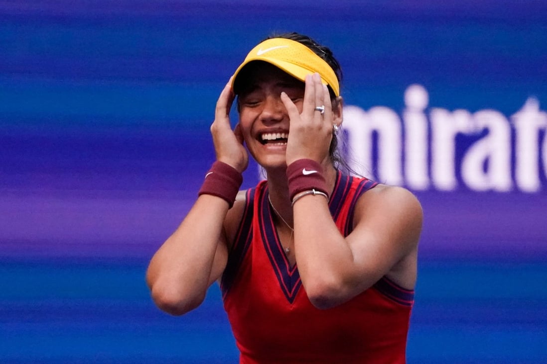 Britain's Emma Raducanu reacts after winning her 2021 US Open women's singles final against Canada's Leylah Fernandez. Photo: AFP