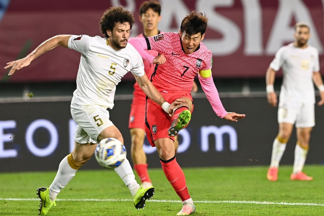 Son Heung-min shoots for South Korea in their Fifa World Cup Qatar 2022 Asian qualification football match against Syria. Photo: AFP