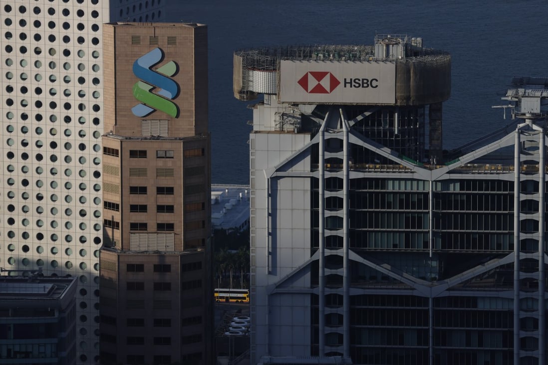 A view of Standard Chartered Bank’s and HSBC’s (right) main buildings in Central, Hong Kong. Photo: Nora Tam