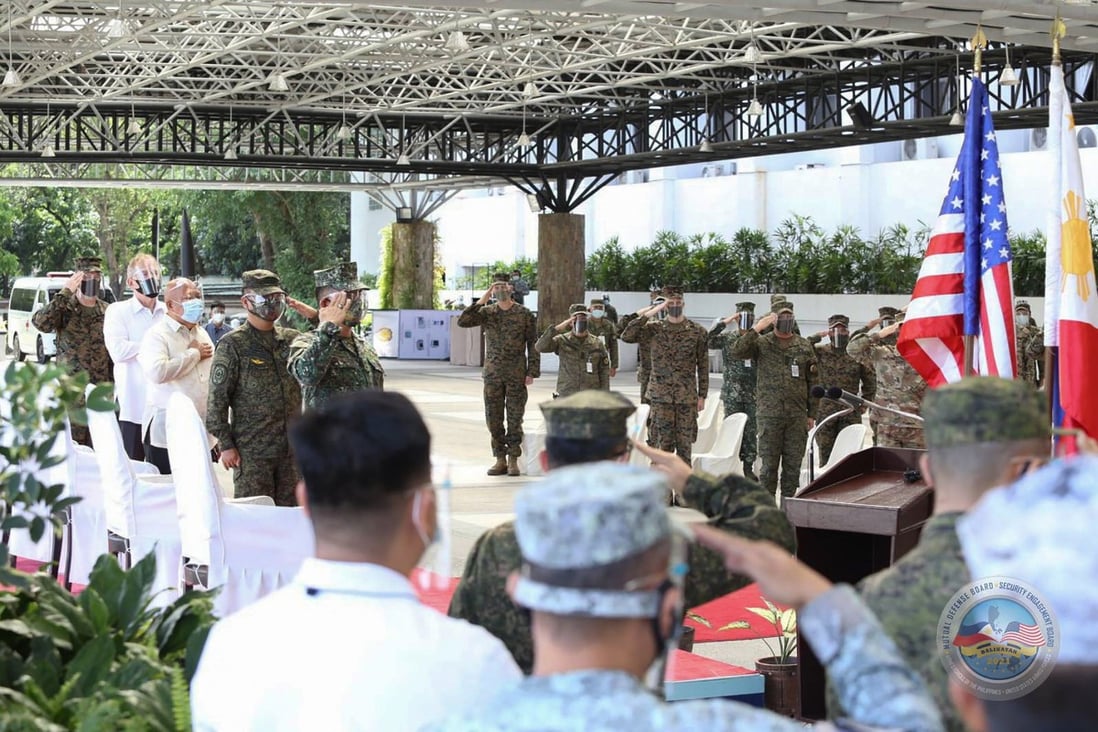 US and Philippine soldiers at an opening ceremony of the annual joint military exercise on April 12, 2021. Photo: Armed Forces of the Philippines / AFP