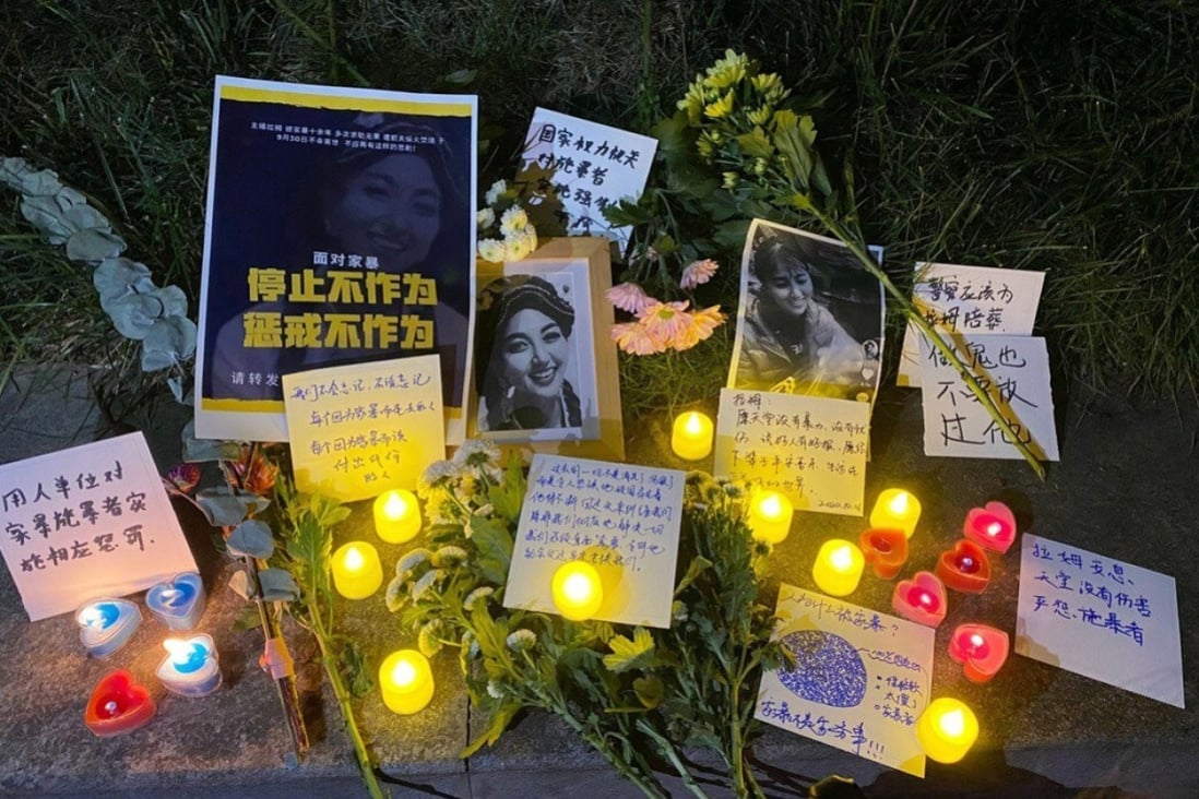 A makeshift memorial shrine from 2020 in honour of Lhamo, who was murdered by her ex-husband. Photo: Weibo