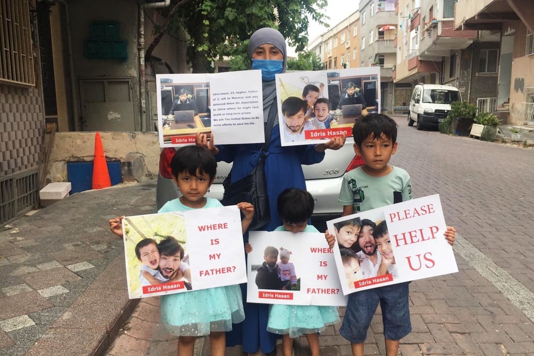 Yidiresi Aishan’s wife and the couple’s three children visited the Moroccan embassy in Turkey in August to petition for his release. Photo: Buzainuer Wubuli