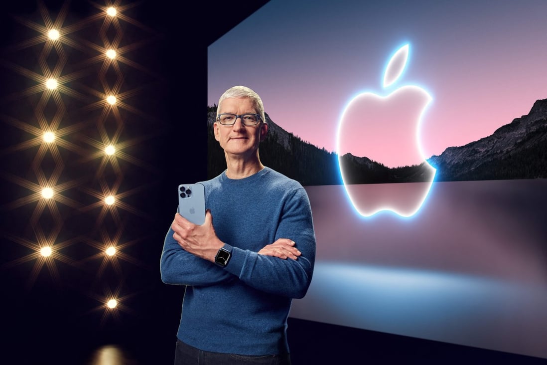 Apple CEO Tim Cook with the iPhone 13 Pro Max during a special event at Apple Park on September 14, 2021. Photo: Handout