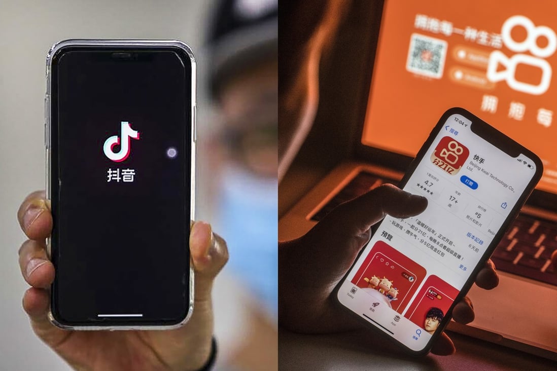 Short video-sharing app operators Douyin, run by TikTok owner ByteDance, and Kuaishou Technology were recently handed fines by the State Administration for Market Regulation for violating China’s advertising laws. Photos: Weibo, Bloomberg