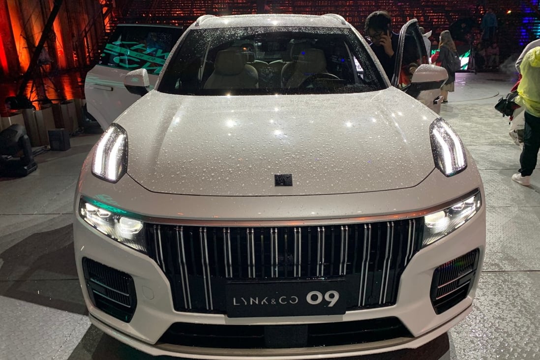 A Lynk & Co 09 SUV is displayed at its launch ceremony in Shanghai on Wednesday. Photo: Daniel Ren