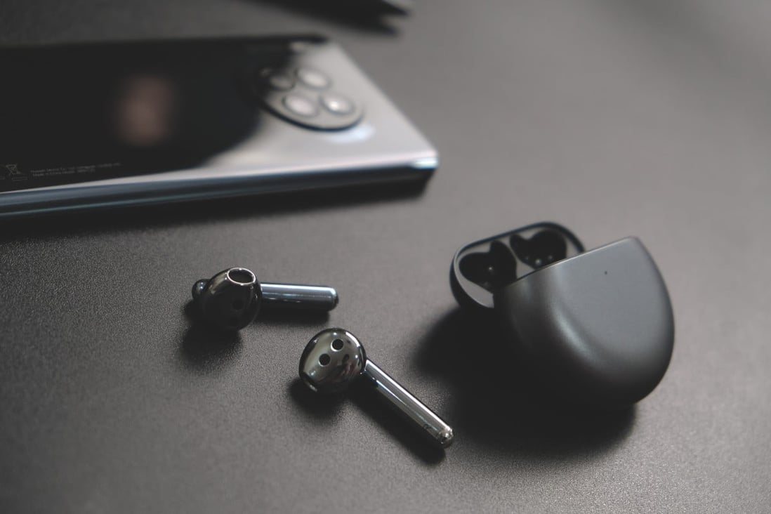 The FreeBuds 4, pictured here in Bangkok on July 15, 2021, are the latest version of Huawei’s wireless earbuds that compete with Apple’s AirPods. Huawei was granted a trademark for “MatePod” earphones last month, which Apple tried to block. Photo: Shutterstock