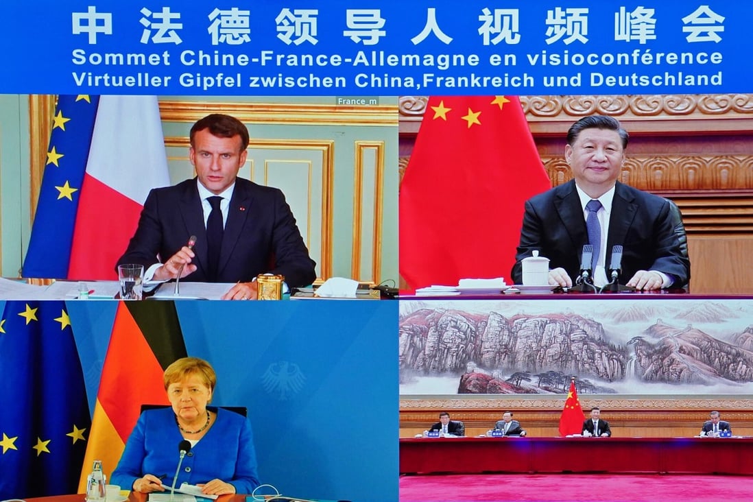 The so-called quad idea was raised in July during a virtual meeting between Xi Jinping, Angela Merkel and Emmanuel Macron. Photo: Xinhua