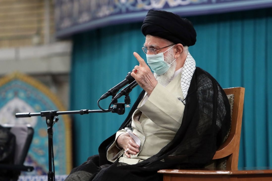 Iran’s supreme leader Ali Khamenei speaks during a meeting in Tehran on Sunday. Photo: EPA