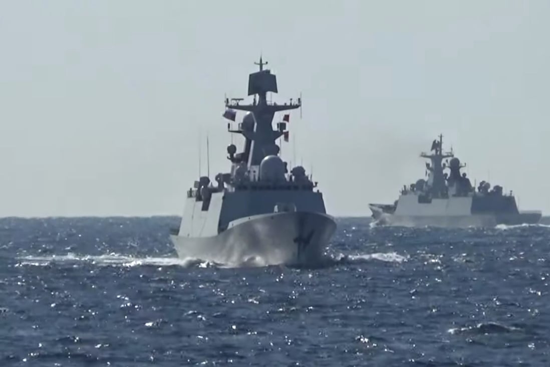 A group of naval vessels from Russia and China conduct a joint maritime military patrol in the Pacific, in this still image taken from a video released last week. Photo: Russian Defence Ministry Handout via Reuters