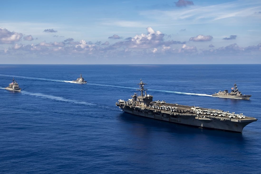 The USS Carl Vinson aircraft carrier is part of a joint naval drill in the South China Sea. Photo: AP