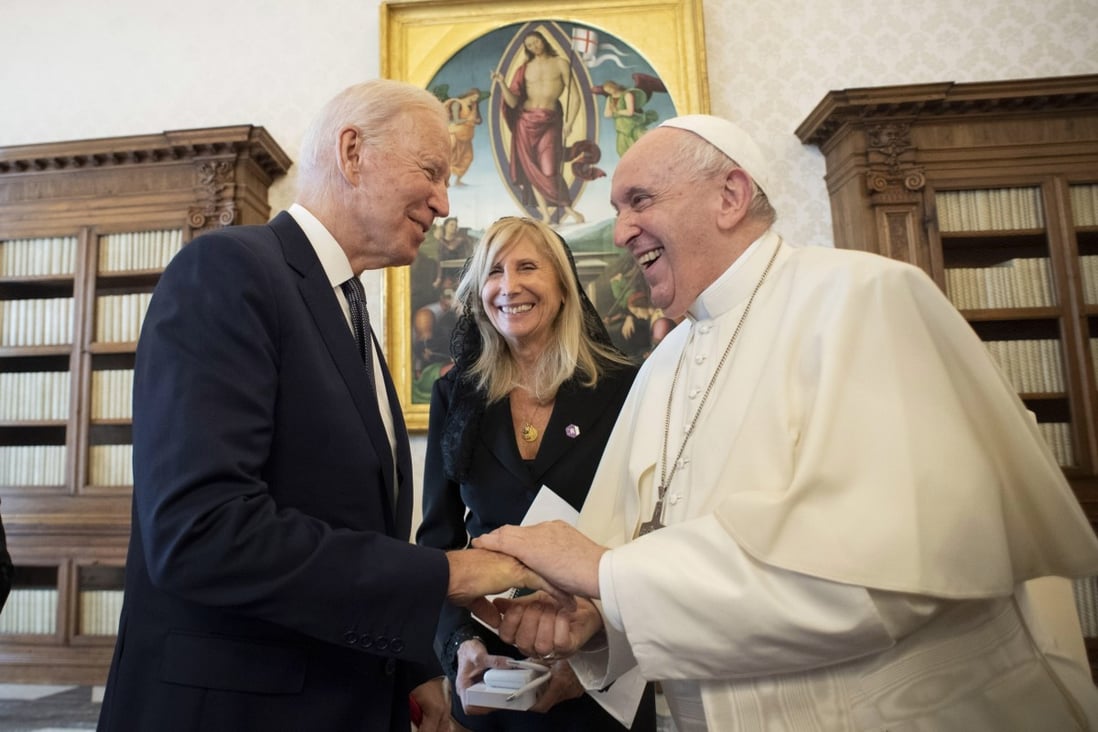 Pope Francis (right) meets US President Joe Biden at the Vatican City on Friday. Photo: EPA-EFE