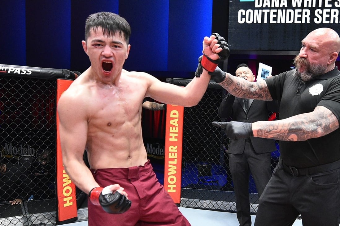 Maheshate reacts after his victory over Achilles Estremadura in their lightweight fight on Dana White’s Contender Series at the UFC Apex on November 2, 2021 in Las Vegas, Nevada. Photos: Chris Unger/Zuffa LLC