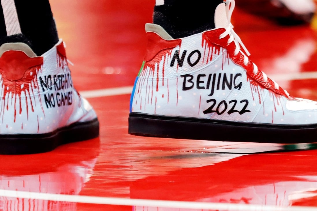 The shoes of Boston Celtics centre Enes Kanter as seen during the pregame warm-up before playing the Washington Wizards in the NBA at Capital One Arena in Washington on October 30. Photo: Geoff Burke-USA Today Sports