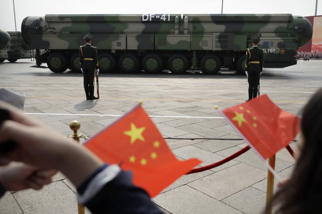 Military vehicles carrying DF-41 ballistic missiles roll during a parade in Beijing in 2019. A new Pentagon report published on Wednesday said China’s nuclear arsenal has expanded faster than US military officials anticipated one year ago. Photo: AP