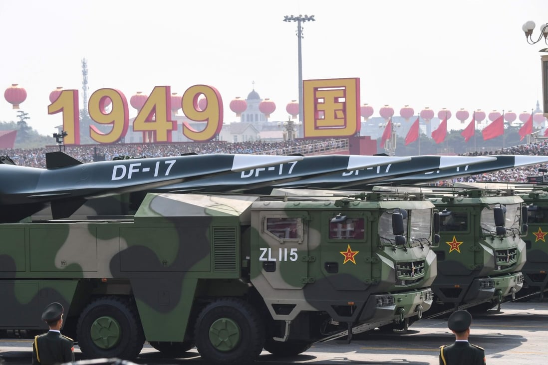 Missiles on display at a military parade at Tiananmen Square in Beijing. Photo: AFP
