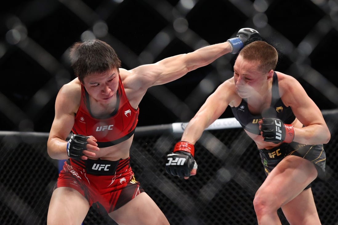 Rose Namajunas throws a punch against Zhang Weili at UFC 268 at Madison Square Garden. Photo: USA TODAY Sports