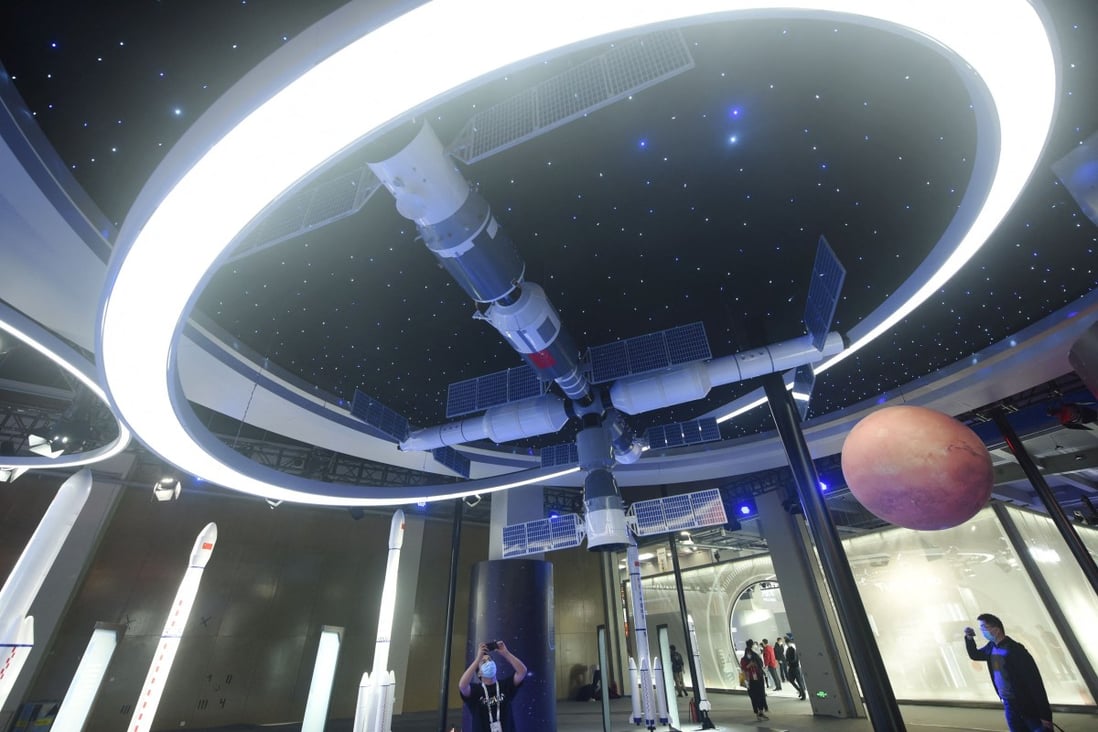 A model of China's Tiangong space station is seen at the Apsara AI Conference in Hangzhou, in China's eastern Zhejiang province. Photo: AFP