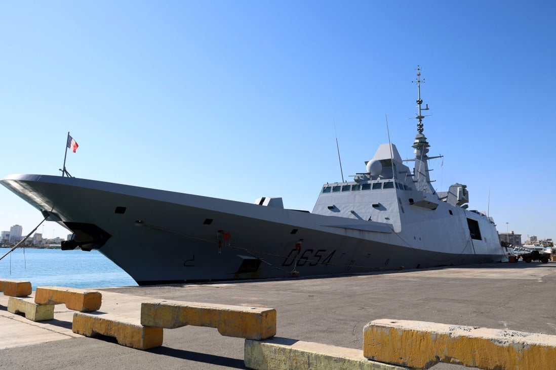 The French multi-mission frigate Auvergne is docked in Larnaca, Cyprus, on November 8, 2021. Photo: AFP