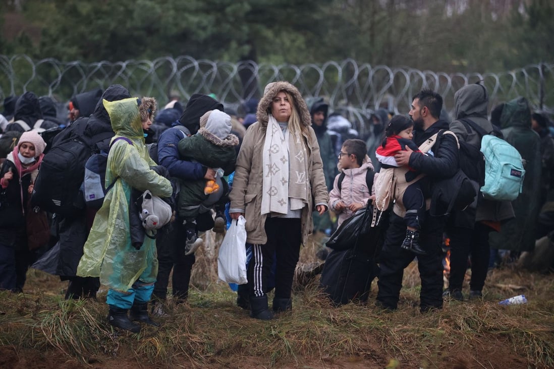 Migrants at the Belarusian-Polish border in the Grodno region. Photo: AFP