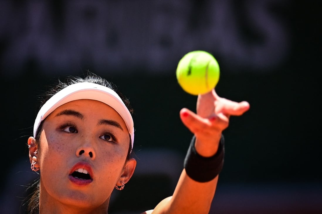 China's Wang Qiang serves the ball to Taiwan's Su-Wei Hsieh during their women's singles first round tennis match at the Roland Garros 2021 French Open in June. Photo: AFP