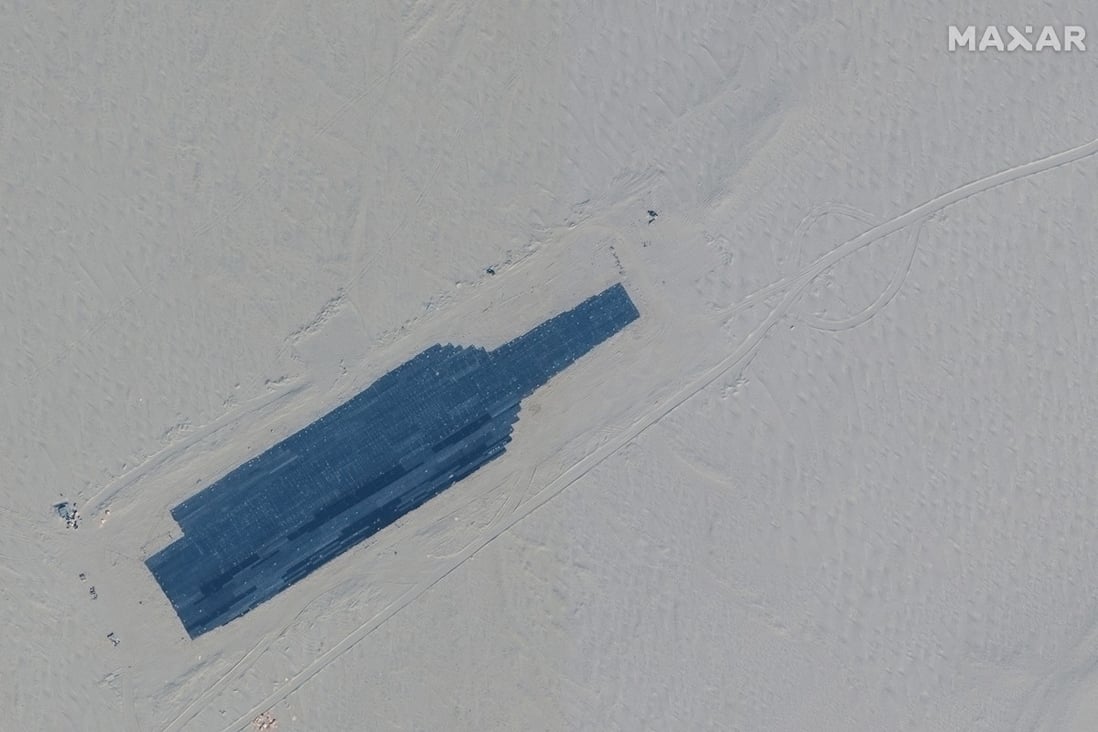 A satellite picture shows a carrier target in Ruoqiang, Xinjiang, China, on October 20, 2021. Photo: ©2021 Maxar Technologies