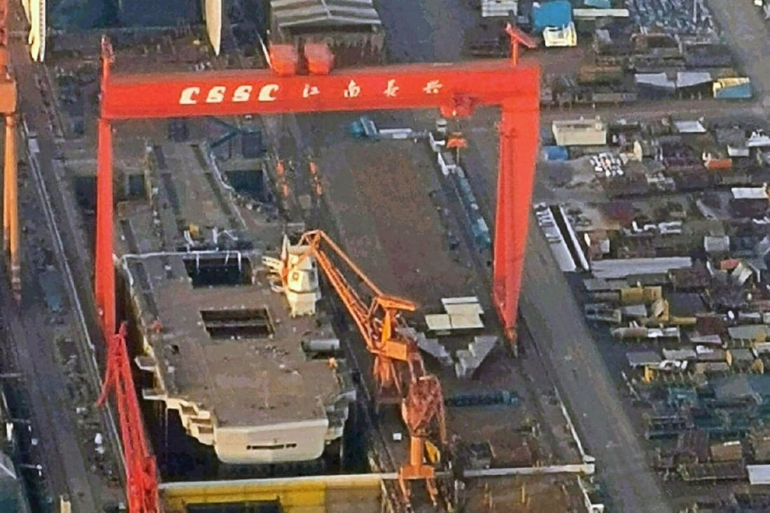 China’s third aircraft carrier has been photographed undergoing construction at Jiangnan Shipyard in Shanghai. Photo: Weibo