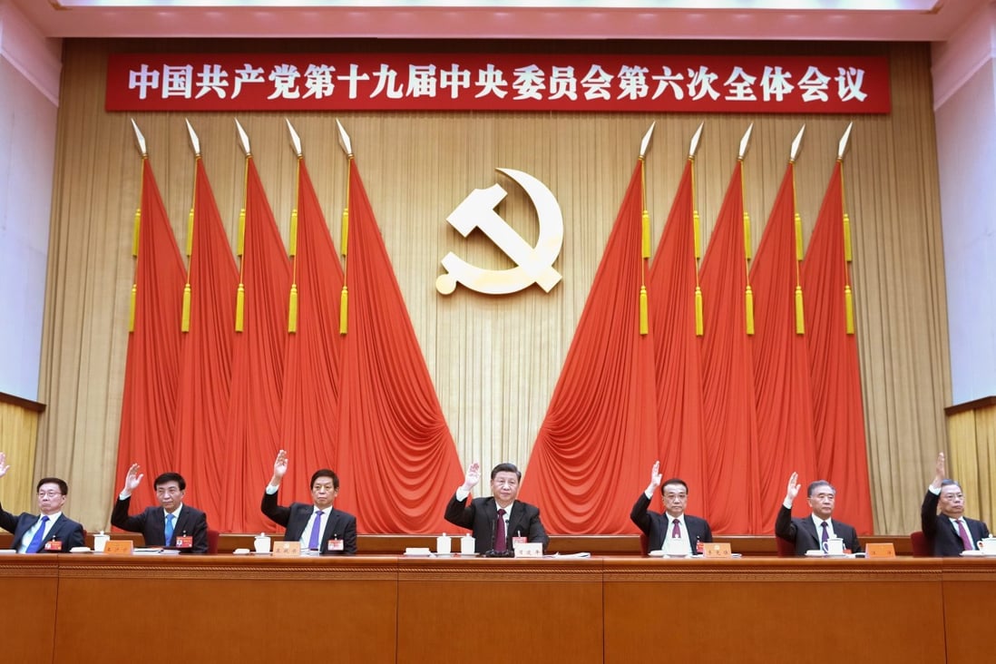 Xi Jinping (centre) attends the sixth plenary session of the 19th Communist Party of China Central Committee in Beijing. Photo: Xinhua