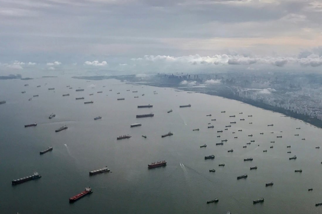 Ships sail through the coast in Singapore. File photo: Reuters