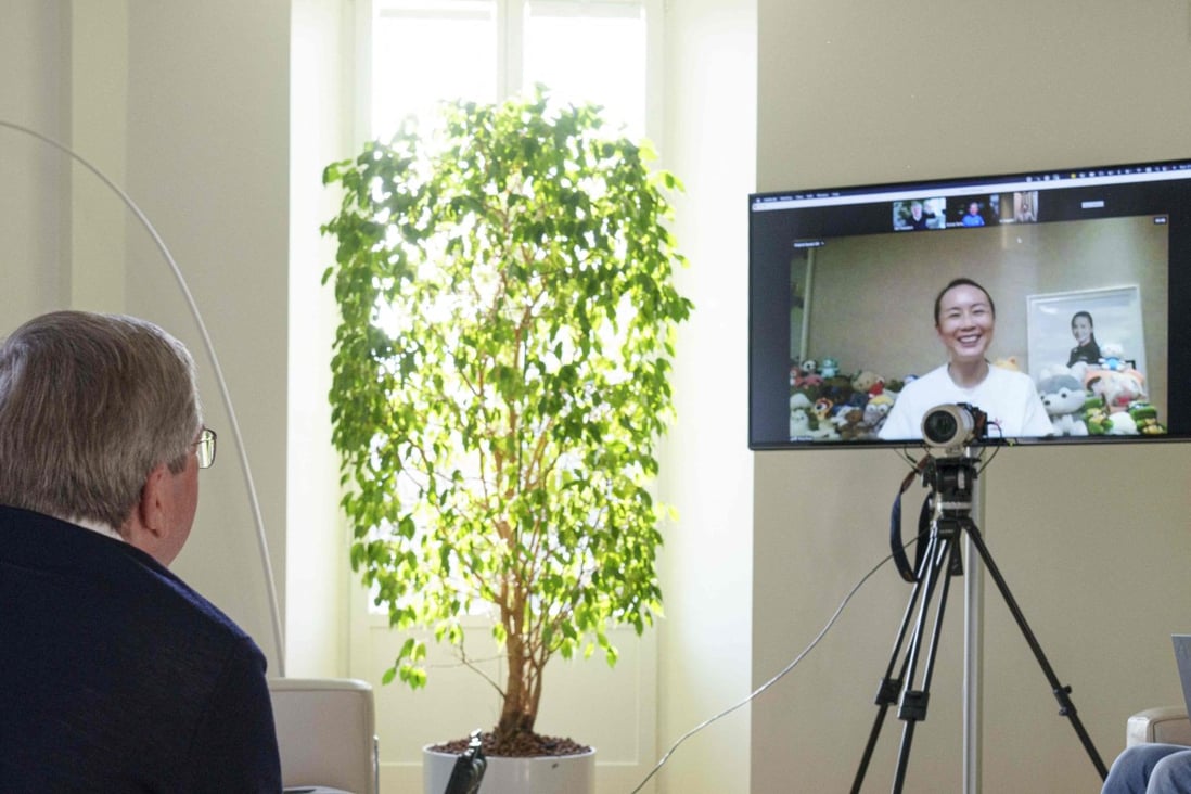 IOC president Thomas Bach holds a video call with Chinese tennis star Peng Shuai, as pressure mounts for information about her well-being. Photo: AFP/IOC