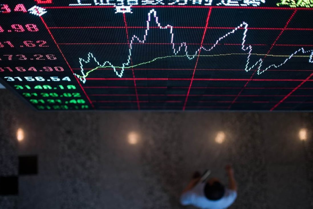 A board shows the stock movements inside the Shanghai Stock Exchange in the last month. Photo: AFP