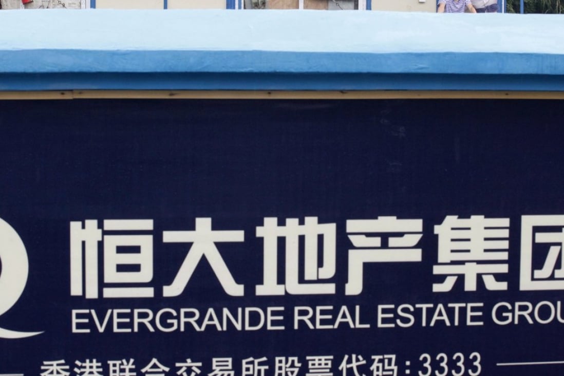 The logo of the Evergrande at a construction site in Guangdong province, China. Photo: Reuters