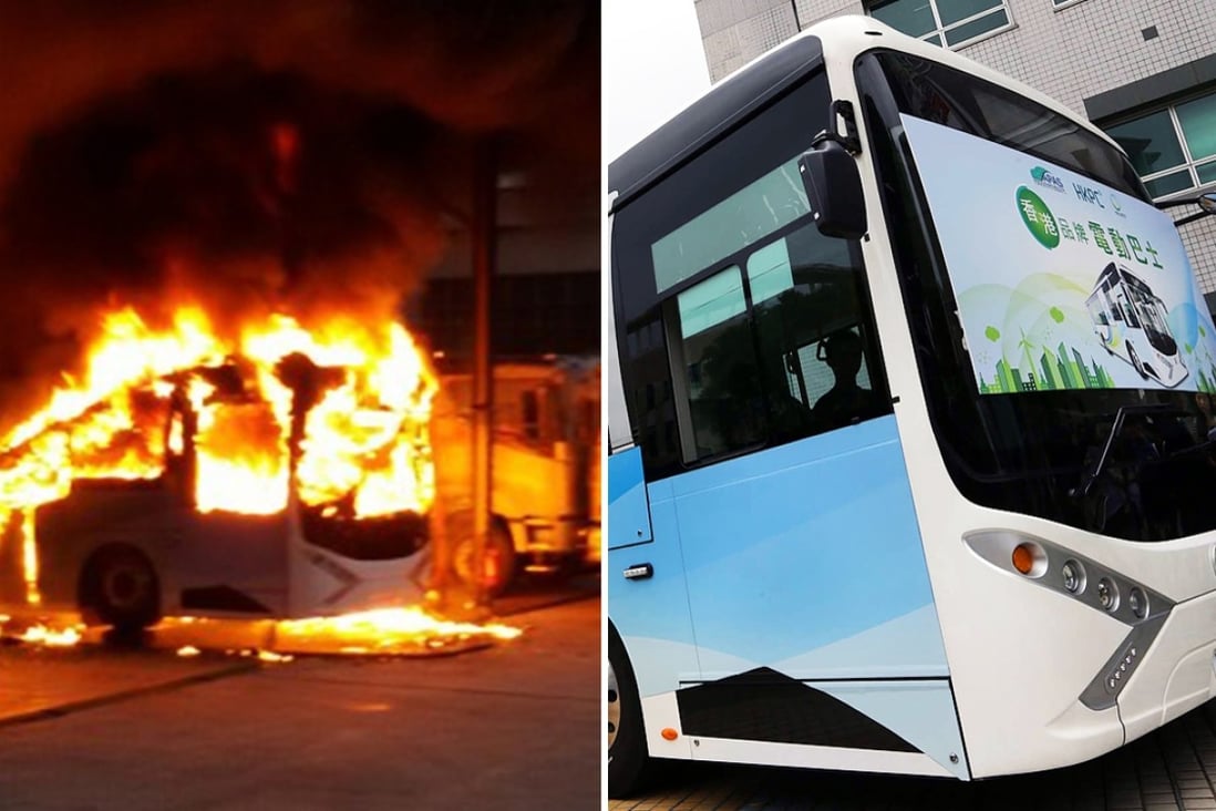 Hong Kong’s protoype electric bus on fire Photo: Supplied