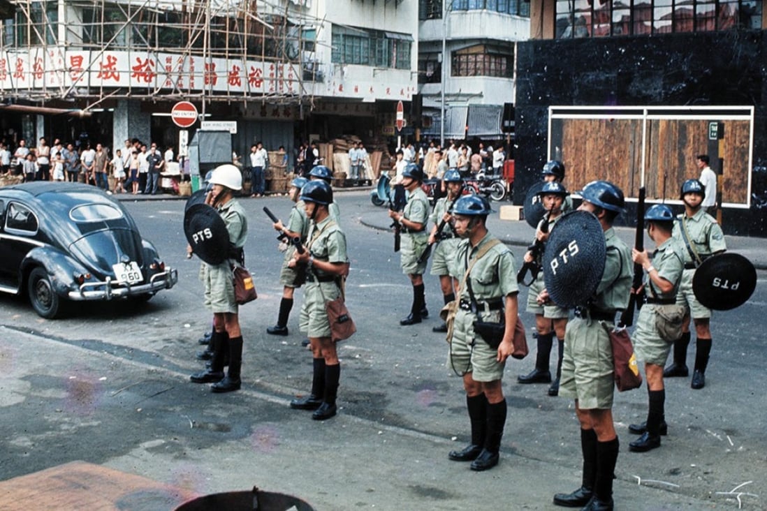 Riot police prepare to clash with demonstrators in May 1967.