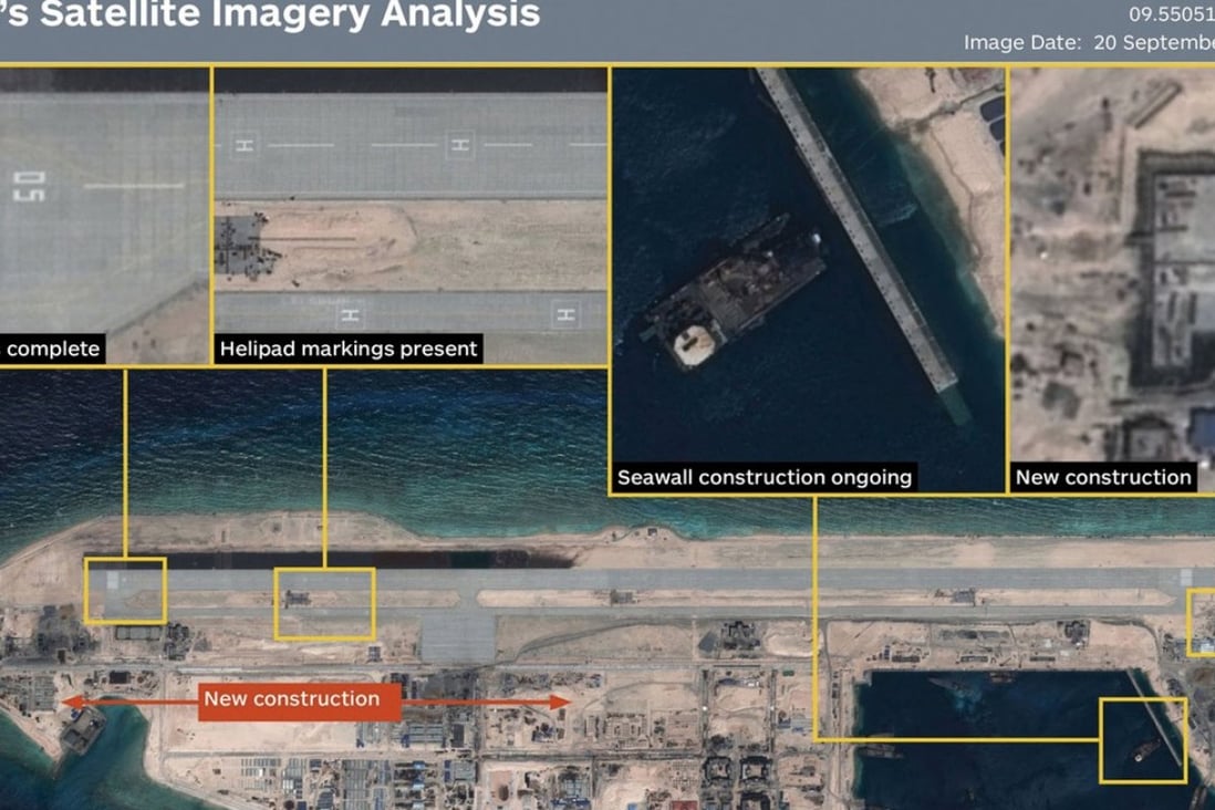 An IHS Jane's Satellite Imagery Analysis photo purportedly shows the runway at Fiery Cross Reef. Photo: Reuters
