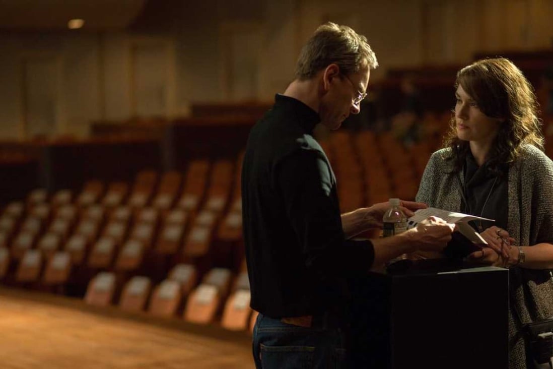 Michael Fassbender as Jobs and Kate Winslet as Joanna Hoffman in a scene from Steve Jobs. Directed by Danny Boyle, the film (Category: IIA) also stars Seth Rogen.