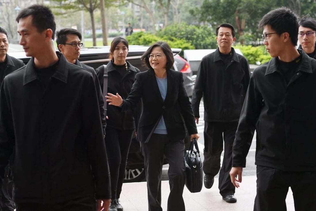 Taiwan’s president-elect Tsai Ing-wen arrives at the headquarters of her Democratic Progressive Party in Taipei on Monday. Photo: Reuters