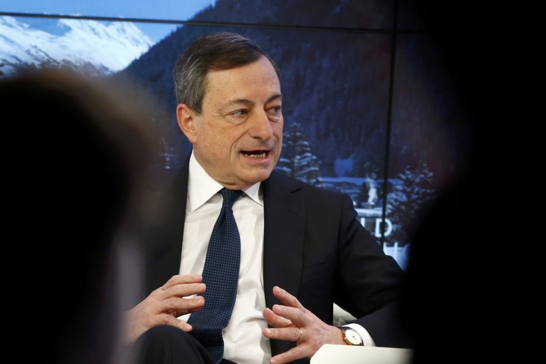 The European Central Bank (ECB) President Mario Draghi attends the annual meeting of the World Economic Forum (WEF) in Davos, Switzerland on January 22, 2016. Photo: Reuters