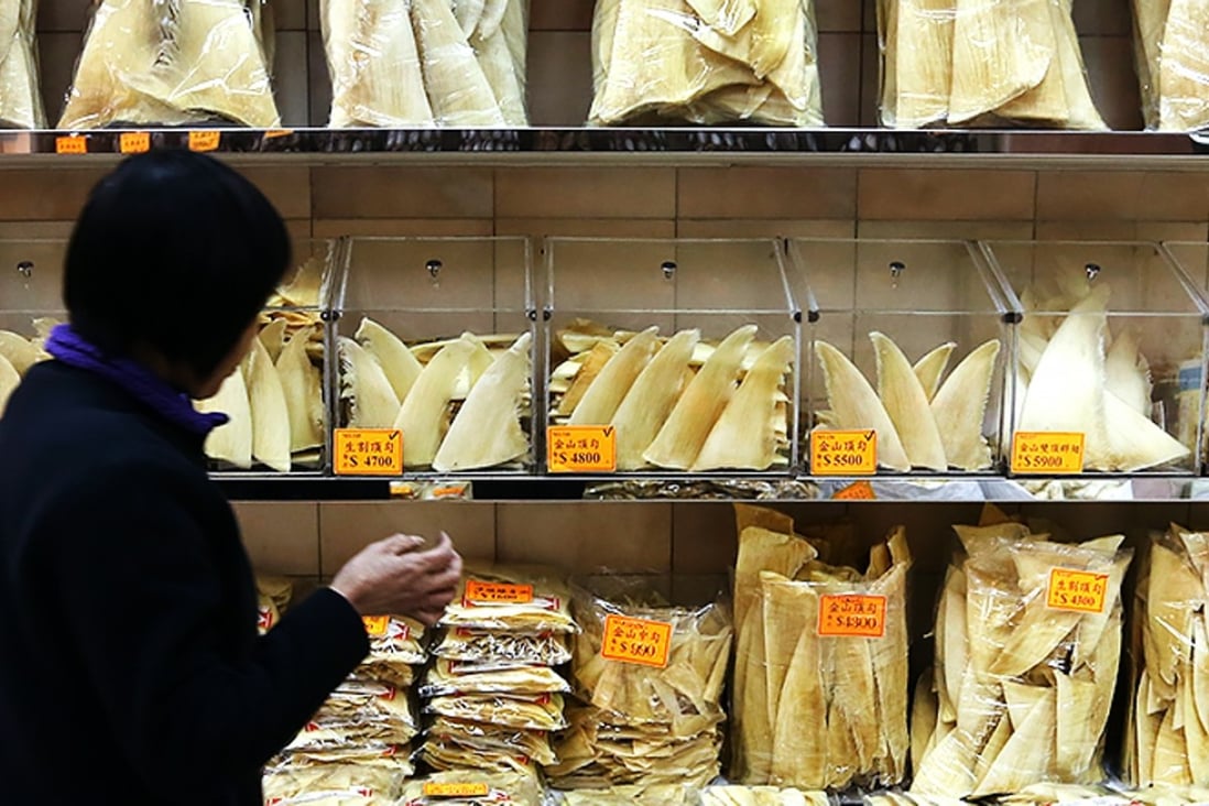 Shark fins on display at a dry seafood store in Western District. Photo: SCMP Pictures
