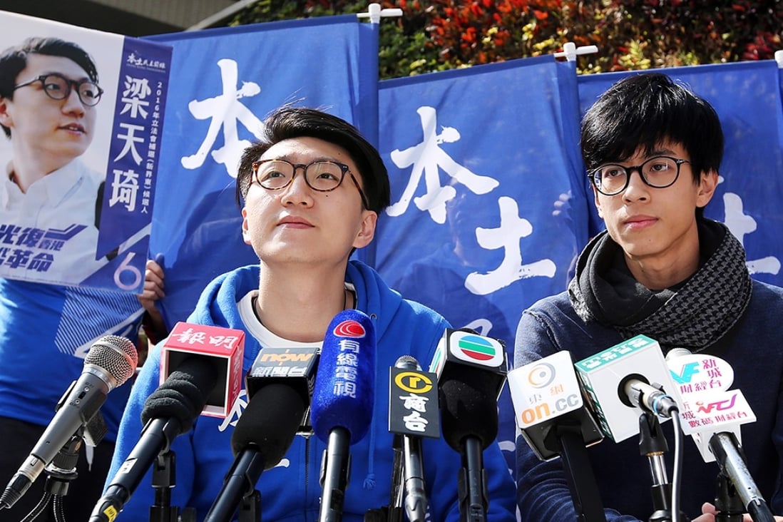 Hong Kong Indigenous leaders Edward Leung (left) and Ray Wong discuss their priorities after Sunday’s by-election. Photo: Edward Wong