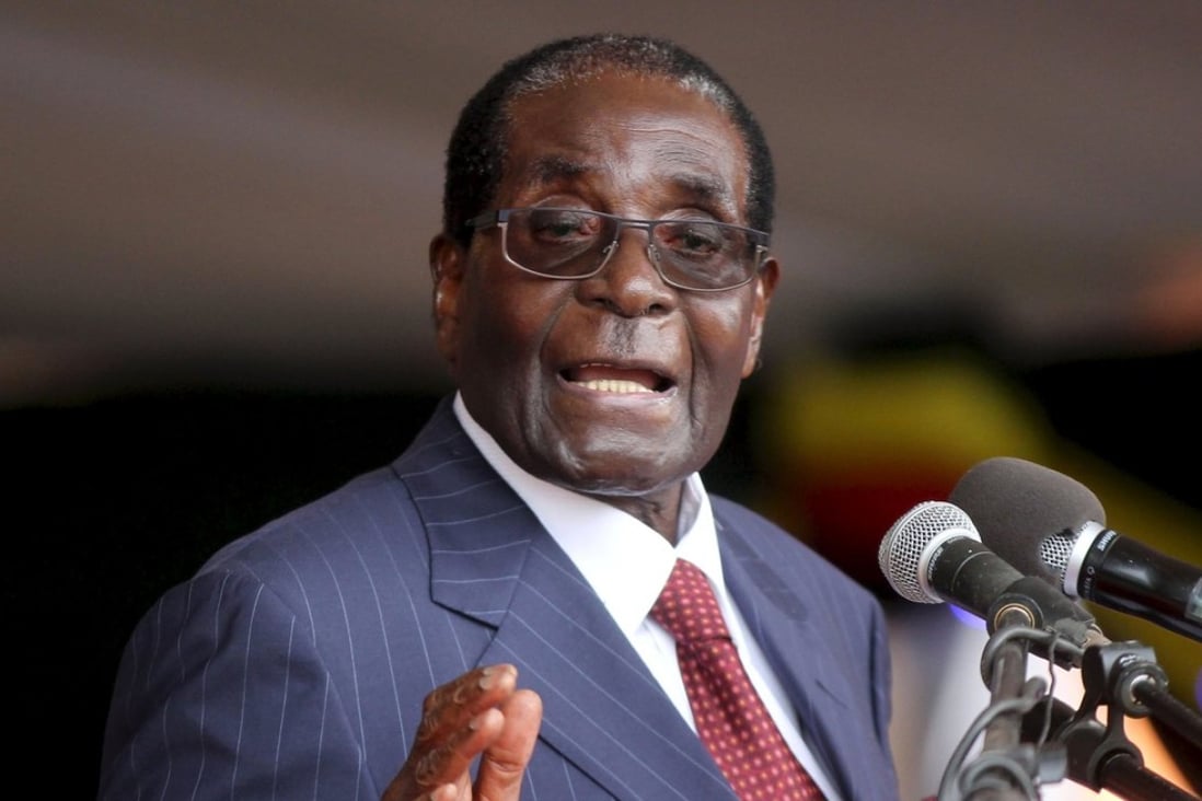 President Robert Mugabe addresses supporters gathered to celebrate his 92nd birthday in February. Photo: Reuters